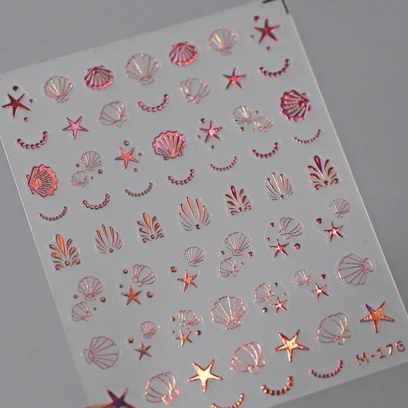 Shiny Laser Constellation Totem Pink Blue Gold Silver Shell Starfish Moon Star 3D Self Adhesive Nail Art Sticker Manicure Decals (ONLINE ORDER ONLY)