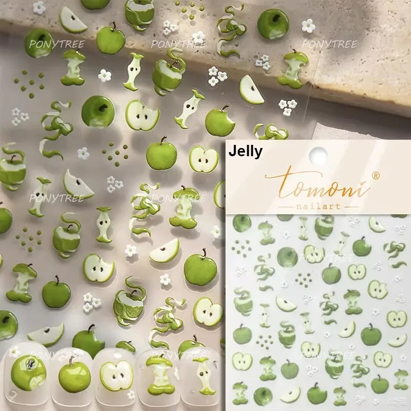 Cute Lucky Bear Apple Core Star Bowknot Flower Delicious Cookies Cherry Cake Dessert Milk Vase Adhesive Nail Art Stickers Decals (ONLINE ORDER ONLY)