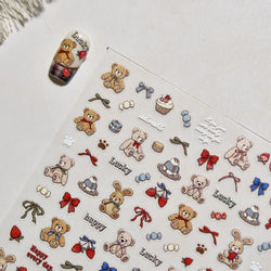 Charm Retro Bear Candy Cake Bowknot Rabbit Bunny Strawberry Footprint Muffin 3D Adhesive Nail Art Stickers Chic Manicure Decals (ONLINE ORDER ONLY)