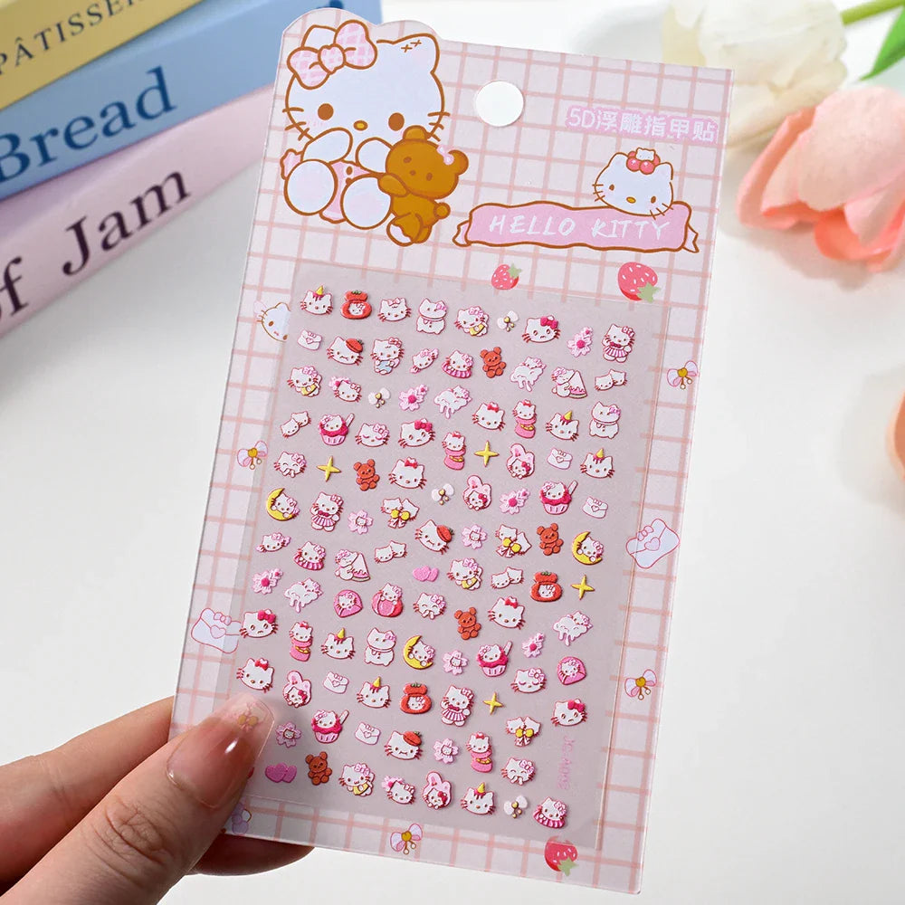 1pc 5D Cartoon Nail Art Stickers Waterproof Matte Finish with Kuromi, Cinnamoroll & Hello Kitty Designs Perfect for DIY Manicure (Online Order Only)