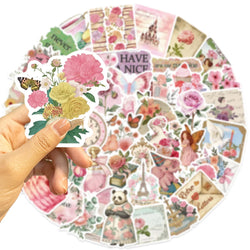 50PCS Retro Pink Collage Doodles Sticker Waterproof Graffiti Sticker Art Picture Luggage Home Scrapbook Cartoon Laptop (ONLINE ORDER ONLY)