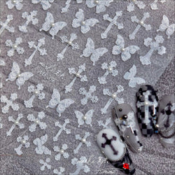 Black White Pearl Lace Butterfly Cross Retro Figure Flower Symmetric Self Adhesive Nail Art Stickers  Manicure Decals Wholesale (ONLINE ORDER ONLY)