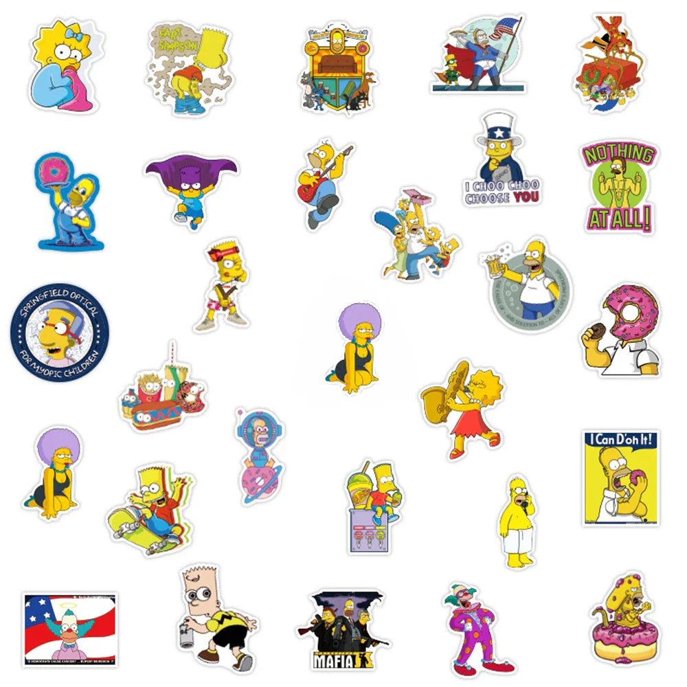 10/30/50pcs Funny Anime Cartoon Simpsons Graffiti Stickers Skateboard Guitar Suitcase Bike Laptop Waterproof Sticker Kids Toy (Online Order Only)