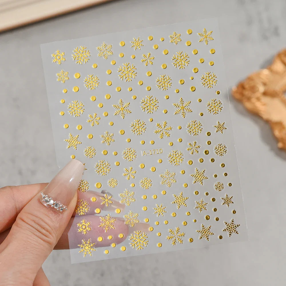 3D Gold Glitter Snowflake Nail Sticker Winter Reflective Elk Star Balloon Christmas Tree Foil Xmas New Year Decal Tips Decoratio (ONLINE ORDER ONLY)