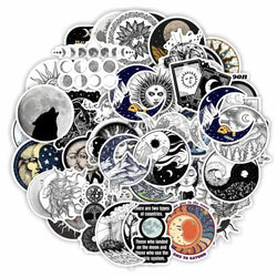 Black White Moon Planet Sun Stickers for Phone Laptop Luggage Skateboard Kid Toys (ONLINE ORDER ONLY)