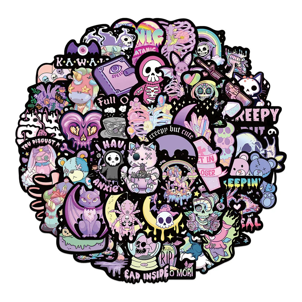 10/30/56PCS Cute Cartoon Halloween Gothic Horror Stickers Decals Skull Decals Decoration For Suitcase Notebook Laptop Fridge Car (ONLINE ORDER ONLY)