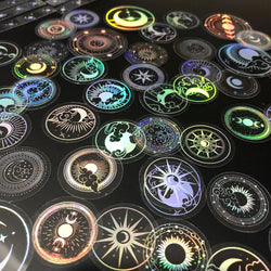 70 pcs PET Adhesive Stickers Waterproof Transparent Laser Silver Stickers Label: SUN MOON Stars etc (Online Order Only)