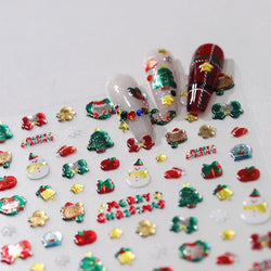 Snowman Apple Stars Gift Bell Snowflake Christmas Tree 3D Jelly Self Adhesive Nail Art Stickers Santa Claus Xmas Manicure Decals (ONLINE ORDER ONLY)