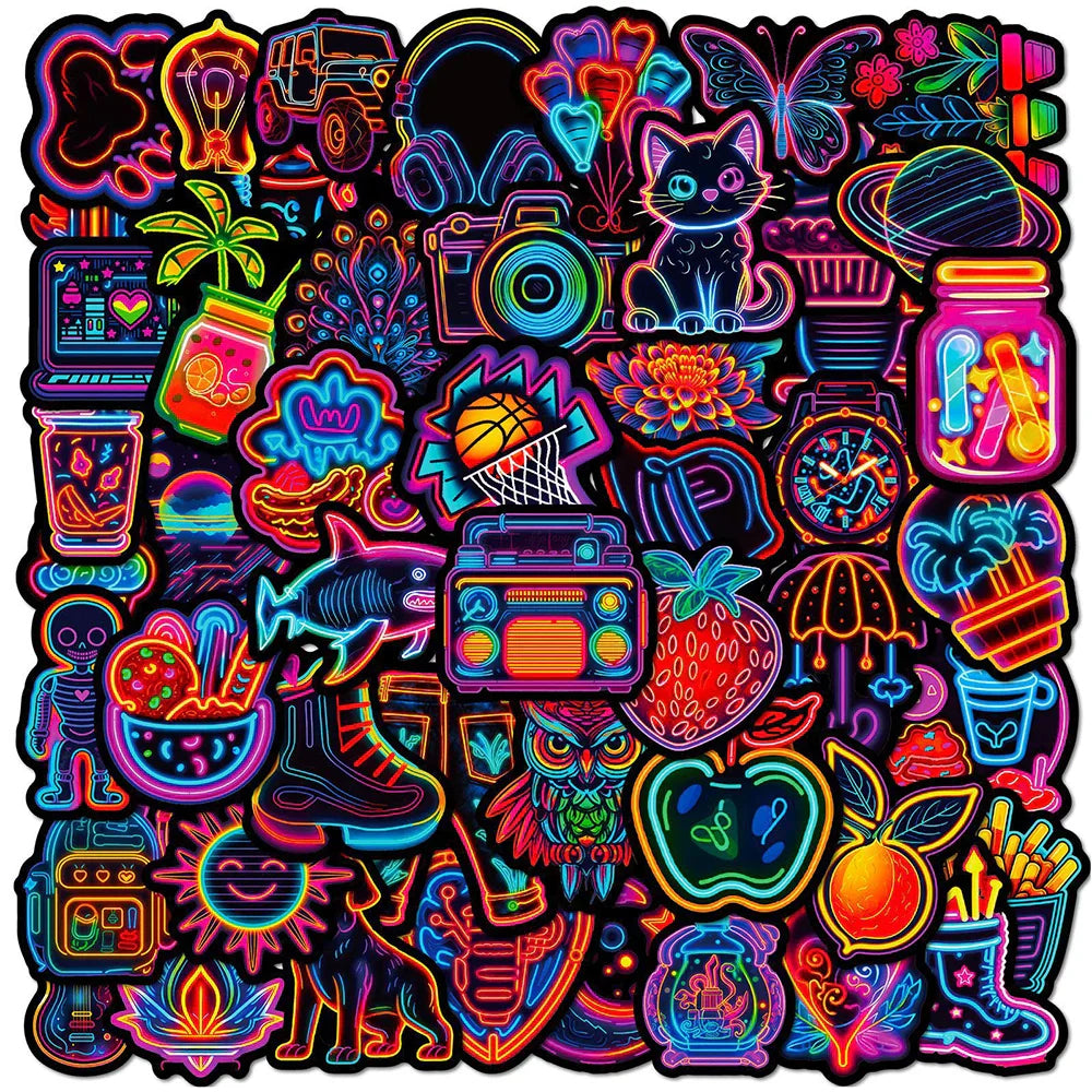 Cartoon Neon Light Stickers for Laptop, Phone, Diary - 10/30/50pcs (Online Order Only)