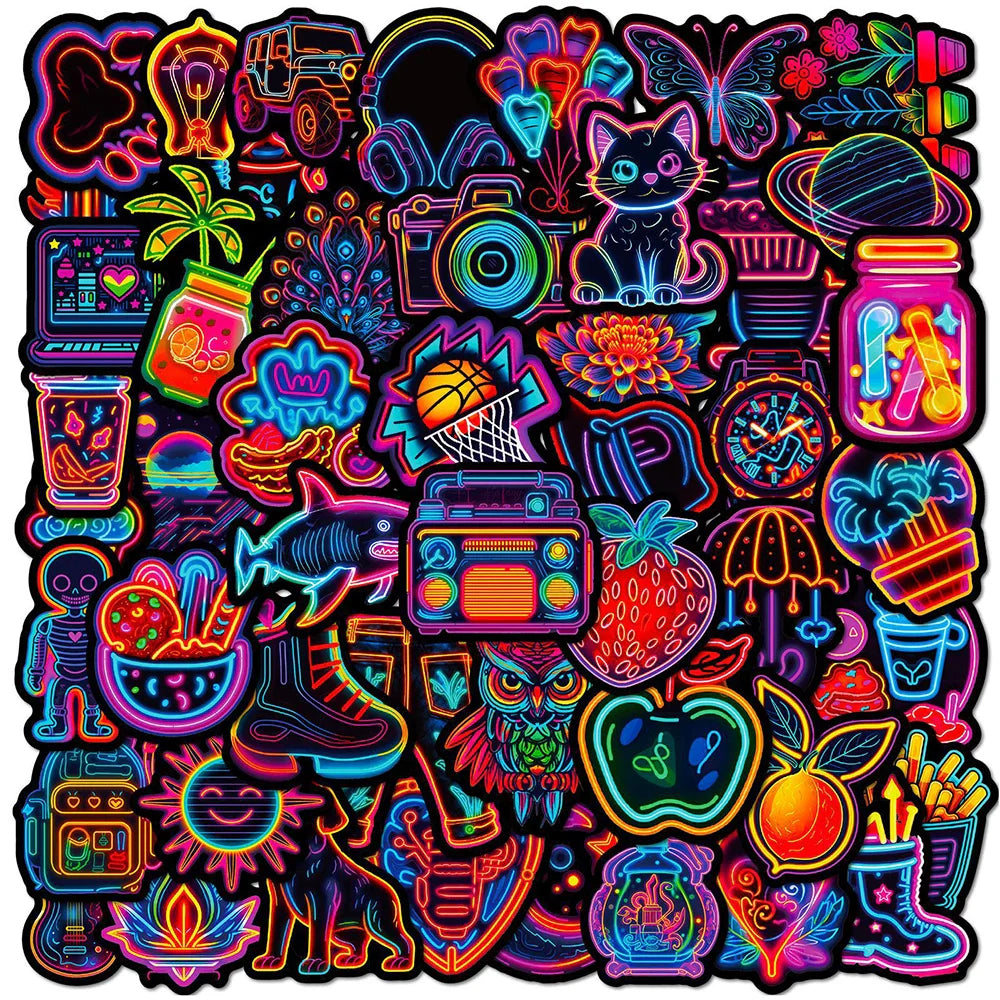 Cartoon Neon Light Stickers for Laptop, Phone, Diary - 10/30/50pcs (Online Order Only)