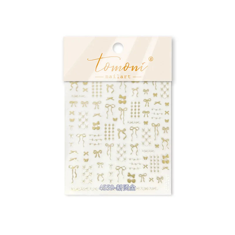 Purple Gold Silver Bowknot Cherry Fruit Cute Ribbon Tie Line Delicate 3D Adhesive Nail Art Stickers Manicure Decals Wholesale (Online Order Only)