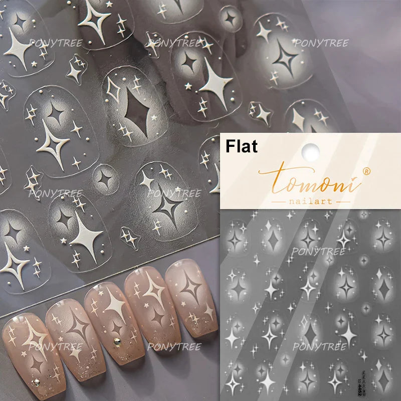 Punk Star Shiny Laser Five-pointed Star White Black Pink Hollow Out Delicate Sparkle Adhesive Nail Art Stickers Manicure Decals (ONLINE ORDER ONLY)