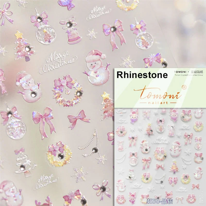 Snowman Apple Stars Gift Bell Snowflake Christmas Tree 3D Jelly Self Adhesive Nail Art Stickers Santa Claus Xmas Manicure Decals (ONLINE ORDER ONLY)