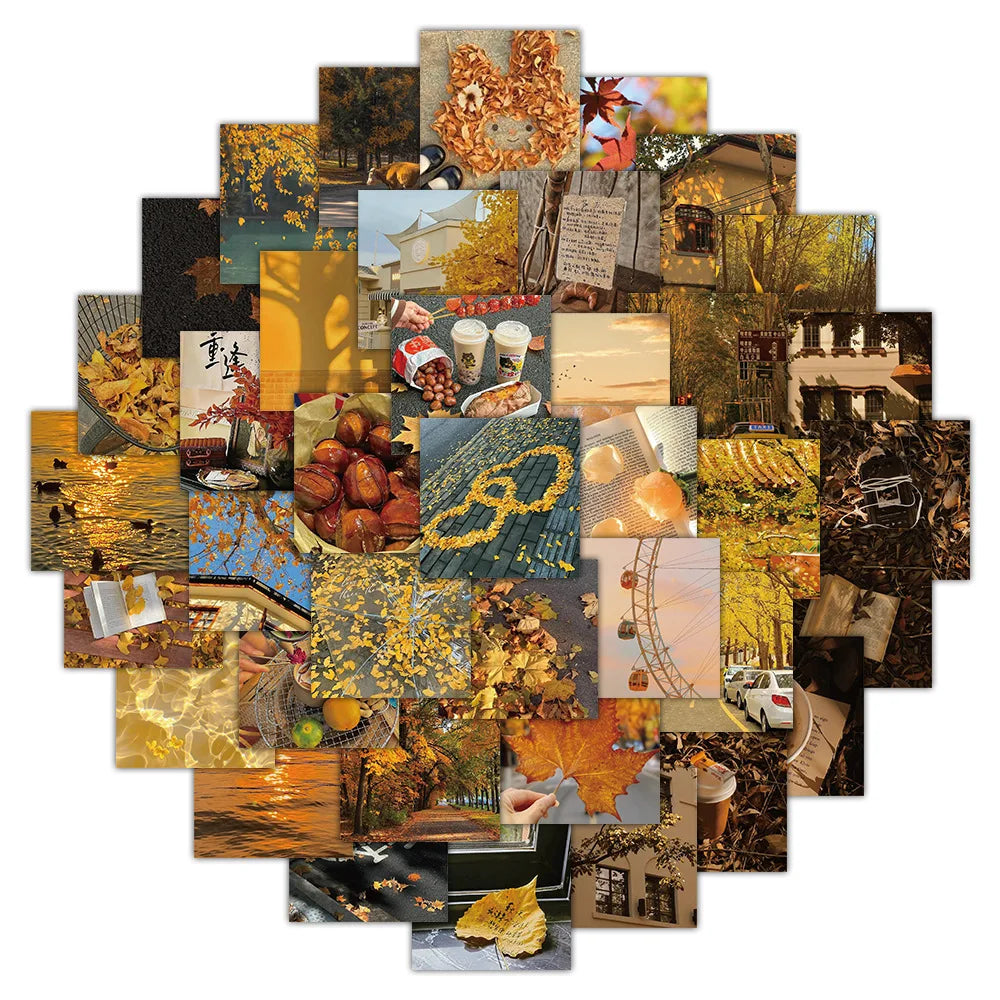 Yellow Autumn Landscape Stickers - Fallen Leaves DIY Decals for Notebook, Suitcase, Laptop, Phone, Guitar (10/30/60pcs) (ONLINE ORDER ONLY)