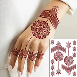 Waterproof Henna Tattoo Stickers for Women Flower Instant Fake Tattoo for Hand Temporary Tattoos for Wedding Party Festival (Online Order Only)