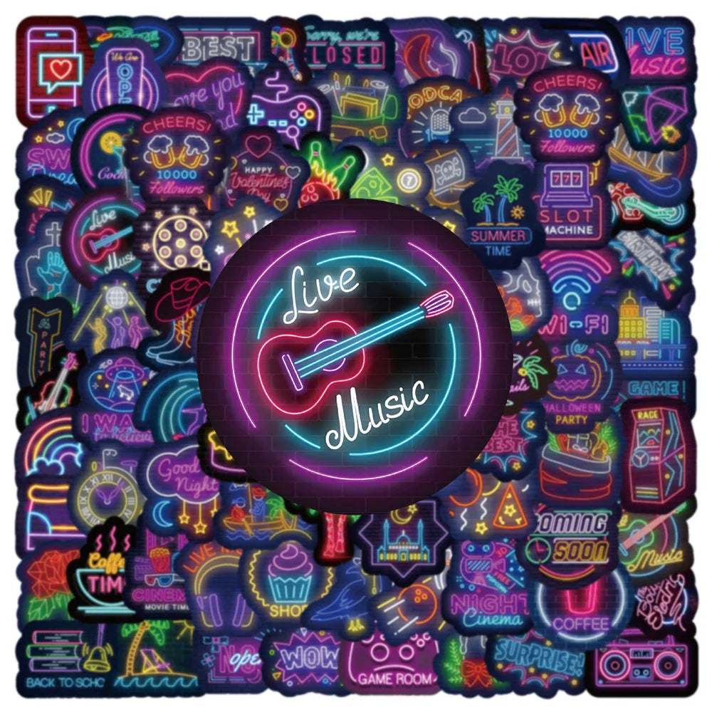 10/30/50/100pcs Cute Neon Light Cartoon Graffiti Stickers Laptop Scrapbook Luggage Car Phone Bike Decoration Sticker Kids Toys (Online Order Only)