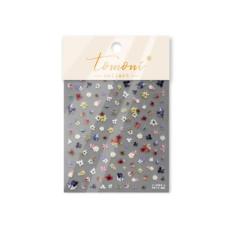 Chic Wild Flower Oil Painting Small Variegated Daisy Peach Blossom Lavender Petal Adhesive Nail Art Stickers Manicure Decals (Online Order Only)