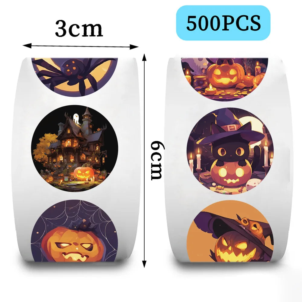 500pcs/roll Halloween Cartoon Graffiti Sticker DIY Guitar Laptop Notebook Suitcase Cup Waterproof Sticker Kids Toy Gift (Online Order Only)
