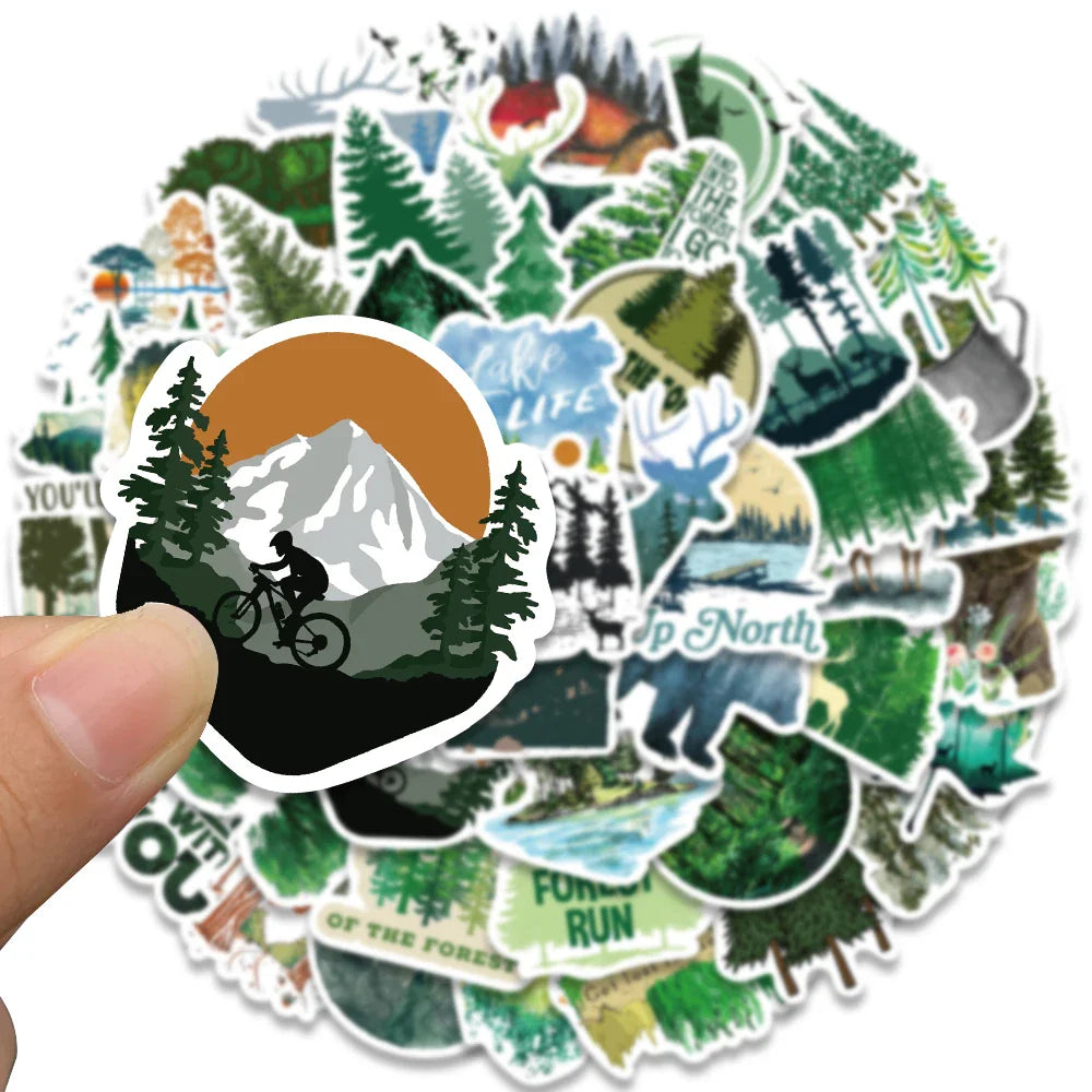 50pcs Outdoor Forest Trees Stickers Vinyl Waterproof For Laptop Guitar Luggage Bike Notebook Scrapbook Stickers Decals (ONLINE ORDER ONLY)