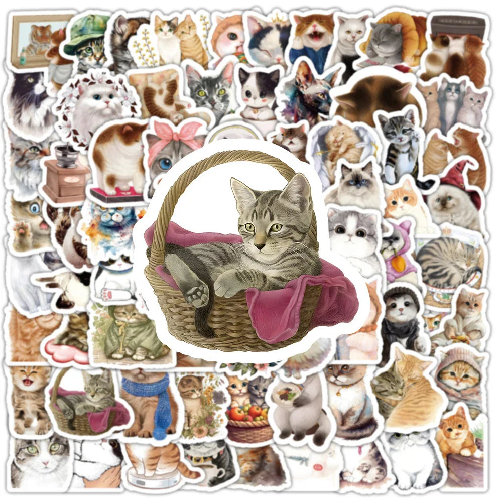 10/30/50/100PCS Cute Kawaii Cats Stickers Decoration Waterproof Skateboard Laptop Phone Notebook Luggage Bike Cartoon Decals Toy (ONLINE ORDER ONLY)