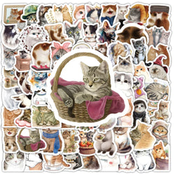 10/30/50/100PCS Cute Kawaii Cats Stickers Decoration Waterproof Skateboard Laptop Phone Notebook Luggage Bike Cartoon Decals Toy (ONLINE ORDER ONLY)