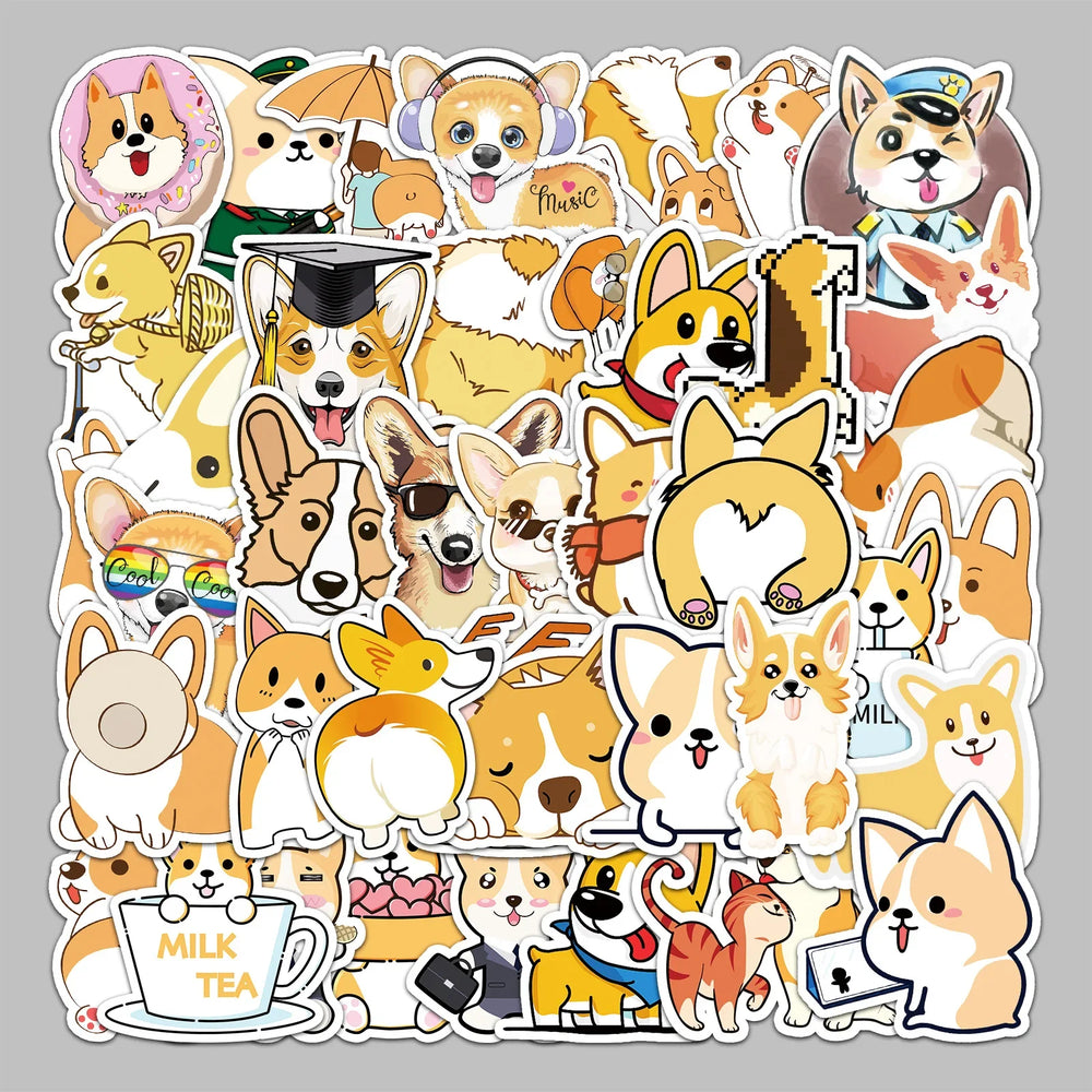 50pcs Corgi Graffiti Stickers for Helmet, Wall, DIY Decoration Wholesale (ONLINE ORDER ONLY)