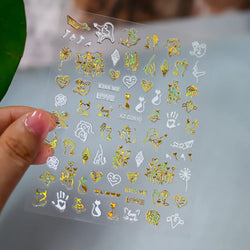 1PC Holographic Laser Heart Nail Stickers-3D Self-Adhesive Golden White Valentines Day Nail Decals For Women Nail Art Decoration (ONLINE ORDER ONLY)