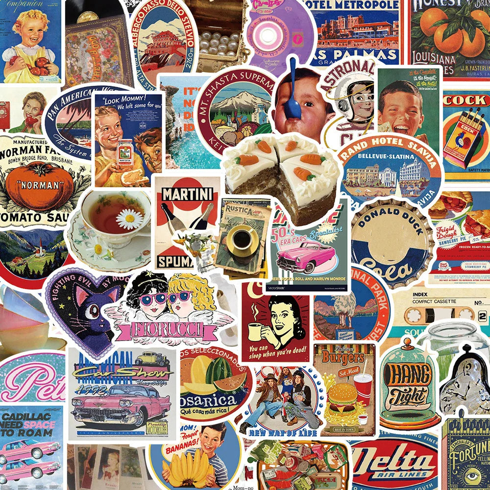 Retro Cartoon Sticker Set: Phone, Laptop, Luggage, Skateboard Decals for Kids (ONLINE ORDER ONLY)