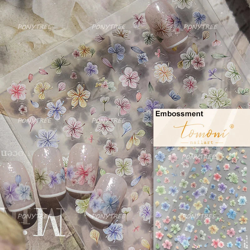 Flower Garden Purple Yellow Pink Daisy Butterfly Delicate 5D Soft Relief Adhesive Nail Art Decoration Sticker 3D Manicure Decals (ONLINE ORDER ONLY)