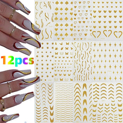 12PCS French Tassel Crescent Moon Arc Self Adhesive Nail Art Sticker 3D French Kiss Crescent Nail Stickers Lines Manicure Decals (ONLINE ORDER ONLY)