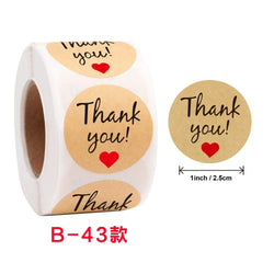 50-500pcs Round Natural Kraft Handmade Heart Thank You Stickers Scrapbooking For Gift Baking Package Adhesive Sticker Seal Label (Online Order Only)