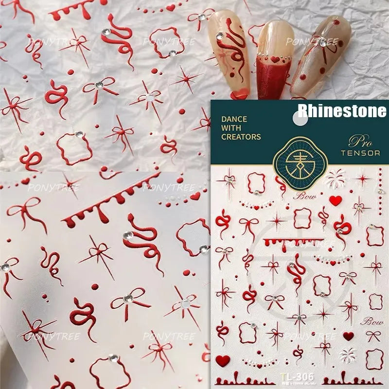 White Black Pink Bowknot Lace Star Pearl Tassel Pendant Shiny 5D Embossed Relief Self Adhesive Nail Art Stickers Manicure Decals (ONLINE ORDER ONLY)