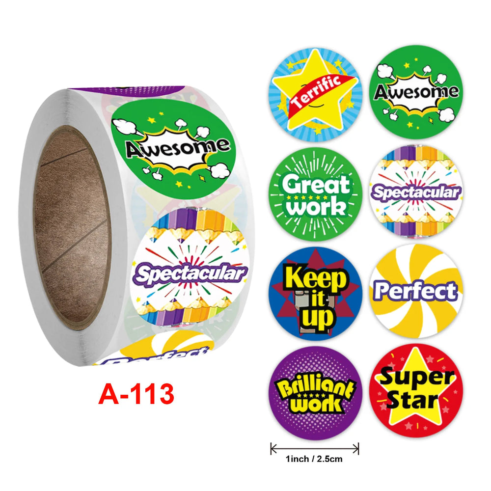 500 Pcs/Roll English Cartoon Animal Stickers Teacher Reward Students Stickers Self-adhesive Stationery Stickers (Online Order Only)