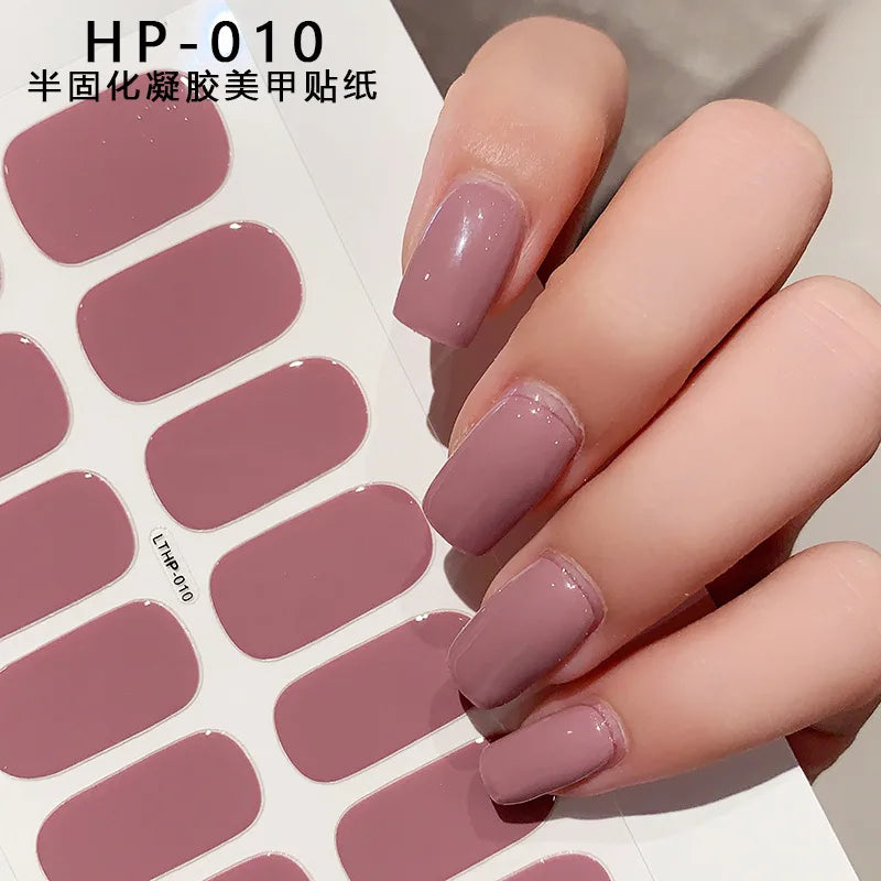 Nude Pink French Semi-Cured Gel Nail Patch Slider Adhesive Waterproof Long Lasting Full Cover Gel Nail Sticker UV Lamp Needed *^ (ONLINE ORDER ONLY)