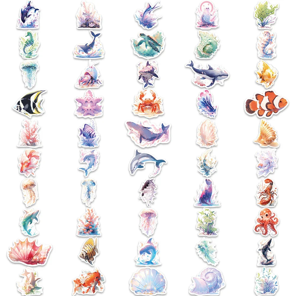 10/30/50/100pcs Funny Marine Organism Jellyfish Dolphin Cartoon Stickers Notebook Laptop Phone Suitcase Decoration Sticker Toys (ONLINE ORDER ONLY)