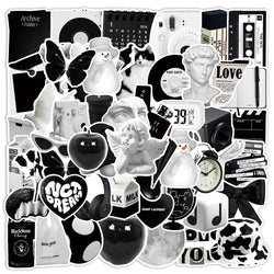 10/30/50pcs Ins Style Cute Stickers Aesthetic Black White Simple Decals Decoration Scrapbook Suitcase Laptop Fridge Wall Sticker (Online Order Only)