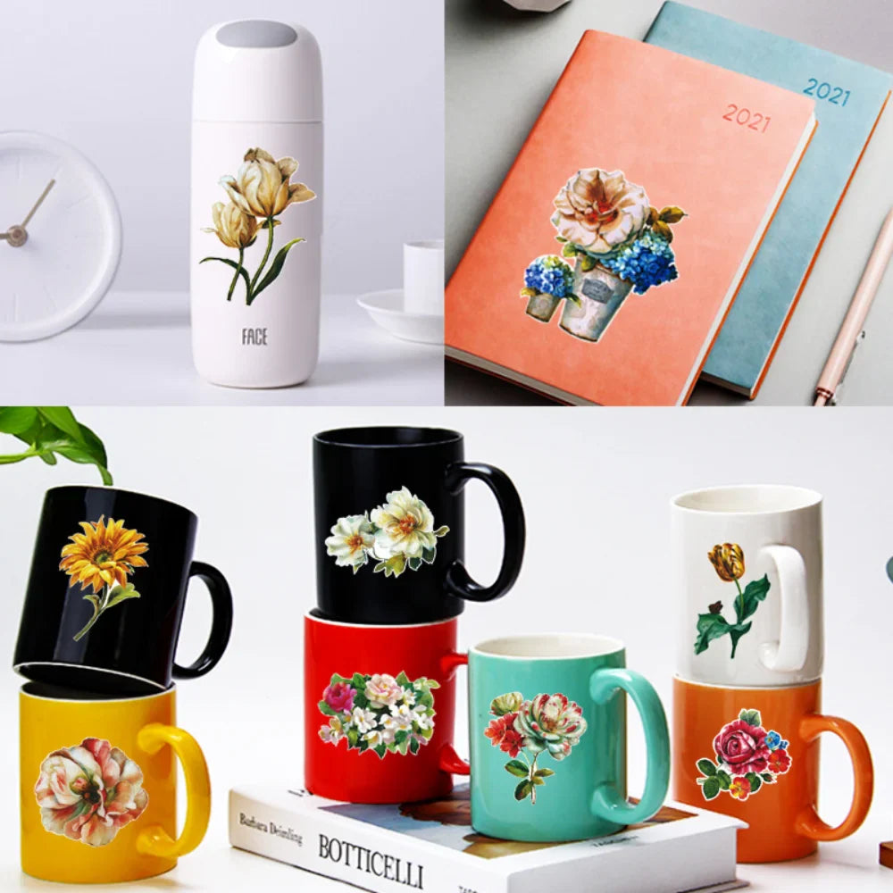 10/50Pcs Cartoon Flower Plants Stickers Laptop Skateboard Decoration Styling Vinyl Decals DIY scrapbooking album Sticker (ONLINE ORDER ONLY)