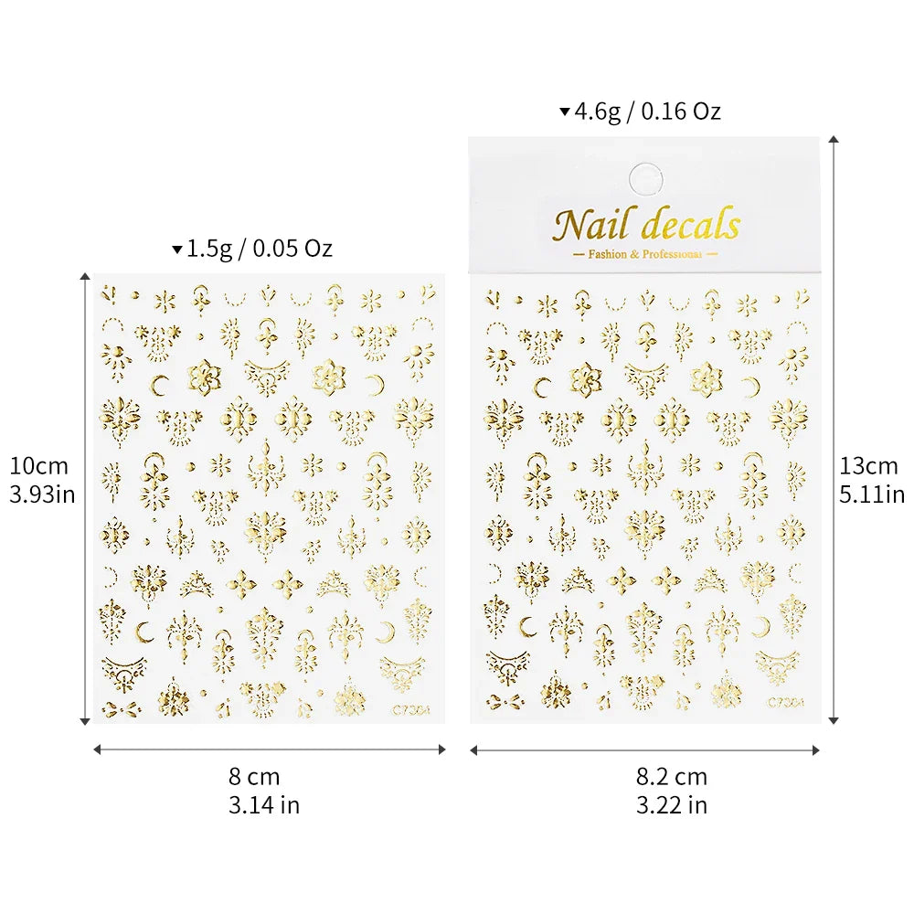 4pcs/Set Elf/Fairy Jelly Gold Nail Art Sticker Sun/Moon/Star Geometric Embossed Reliefs Self Adhesive Nail Decal Manicure Design (Online Order Only)