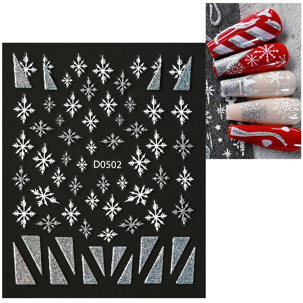 1pc Christmas Nail Sticker 3D Gold Glitter Snowflake Elk Penguin Bells Design Adhesive Nail Slider Decals Winter Manicure Decor* (Online Order Only)