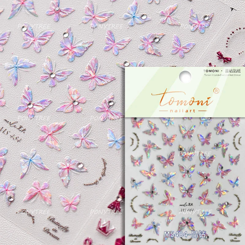 Steam Punk Butterfly Gear Green Star Gold Stamping Self Adhesive Nail Art Decoration Stickers Illusion Polarized Manicure Decals (ONLINE ORDER ONLY)