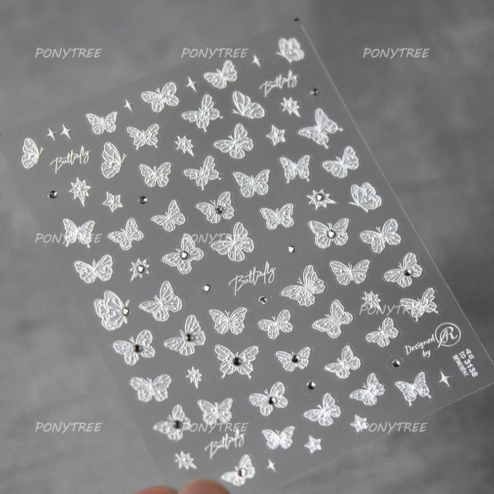 Shiny Butterfly Lace Line Bowknot Silk Ribbon Star Love Heart Fantasy Delicate Chic Adhesive Nail Art Stickers Manicure Decals (Online Order Only)