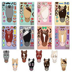 8/16/32pcs Cartoon Pony Head Make A Face Puzzle Stickers Kids Funny Animals Sticker DIY Children Jigsaw Education Toys (ONLINE ORDER ONLY)