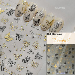 Charming Pink Purple Embroidery Gradual Butterfly Flowers Green Leaf 5D Tender Self Adhesive Nail Art Stickers Manicure Decals (ONLINE ORDER ONLY)