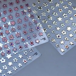 Hot Stamping Laser Silver Pink White Flower Rhinestone Pearl Irregular Petal Adhesive Nail Art Decoration Sticker Manicure Decal (ONLINE ORDER ONLY)