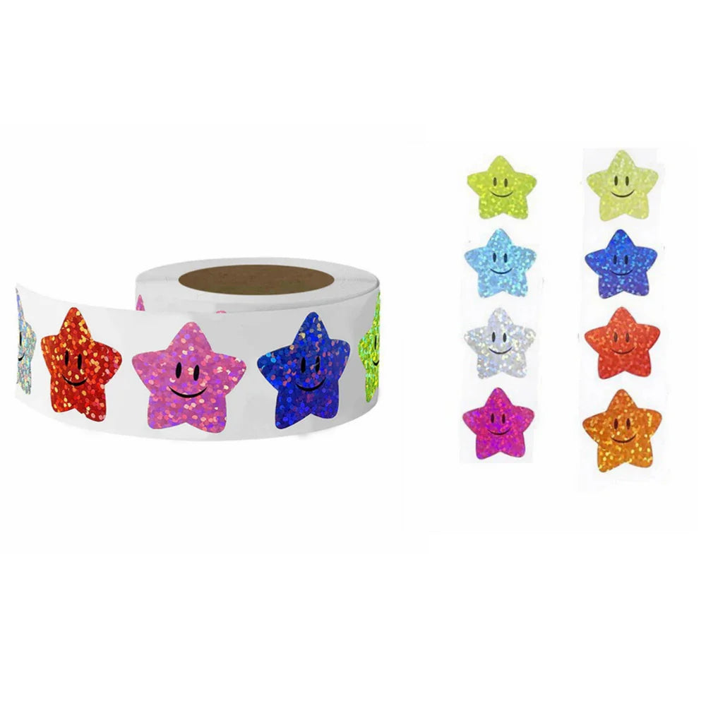 500pcs/roll Holographic Color Star Stickers for Wall Crafts Classroom Teachers Supplies for Kids Reward Foil Star Label Stickers (Online Order Only)