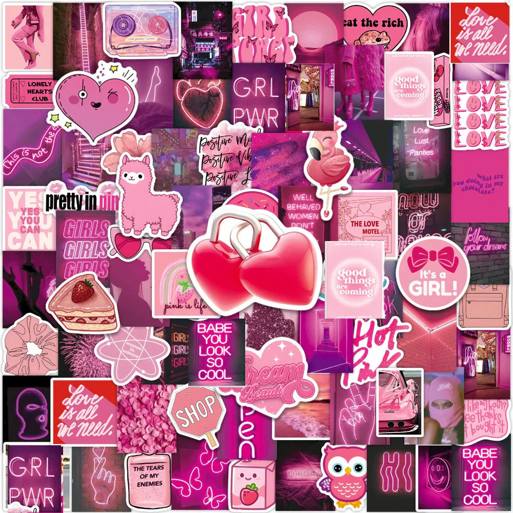 Cute Pink Cartoon Stickers Pack - Aesthetic Kawaii Decals for Notebook, Phone, Car, Stationery (Online Order Only)