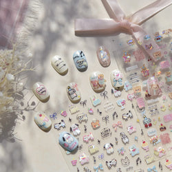 Lovely Animals Cat Dog Bear Party Puppy Kitten Cake Bowknot Flower Love Heart Lace Gird Adhesive Nail Art Sticker Manicure Decal (ONLINE ORDER ONLY)