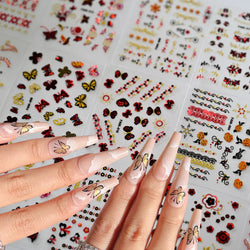 30Pcs/Set Red Golden 3D Nail Art Sticker Hot Stamping Hollow Decals Mixed Designs Adhesive Flower Nail Tips Letter Butterfly Set (Online Order Only)