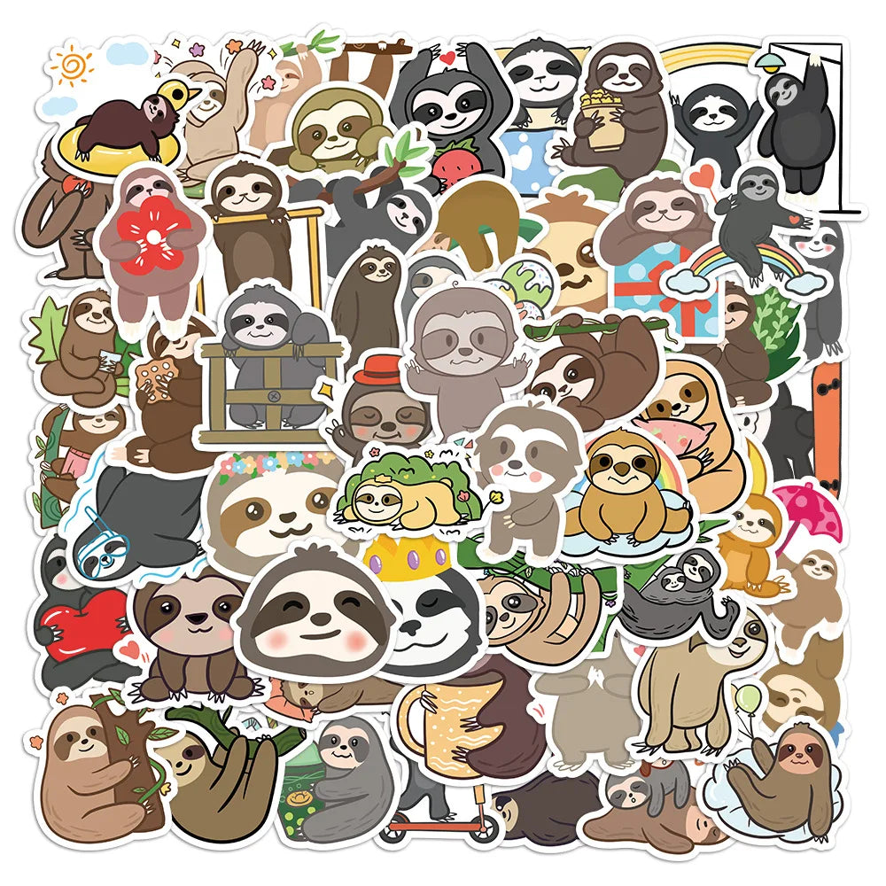 10/30/50PCS Cute Sloth Cartoon Stickers Kawaii Animals Decals Graffiti Toys DIY Skateboard Laptop Phone Fridge Car Kids Sticker (ONLINE ORDER ONLY)