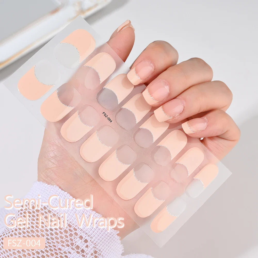 Nude Pink French Semi-Cured Gel Nail Patch Slider Adhesive Waterproof Long Lasting Full Cover Gel Nail Sticker UV Lamp Needed *^ (ONLINE ORDER ONLY)